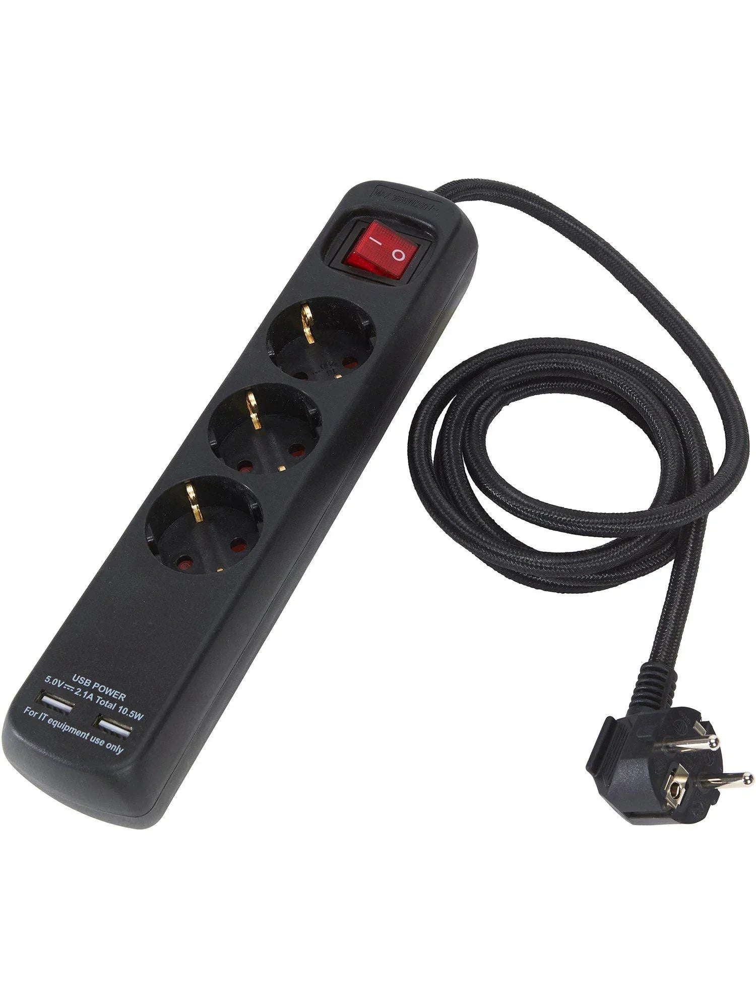 Grenuttag 3:a m USB - Black/Black 1.4m - PR Home - Ljusvaruhuset