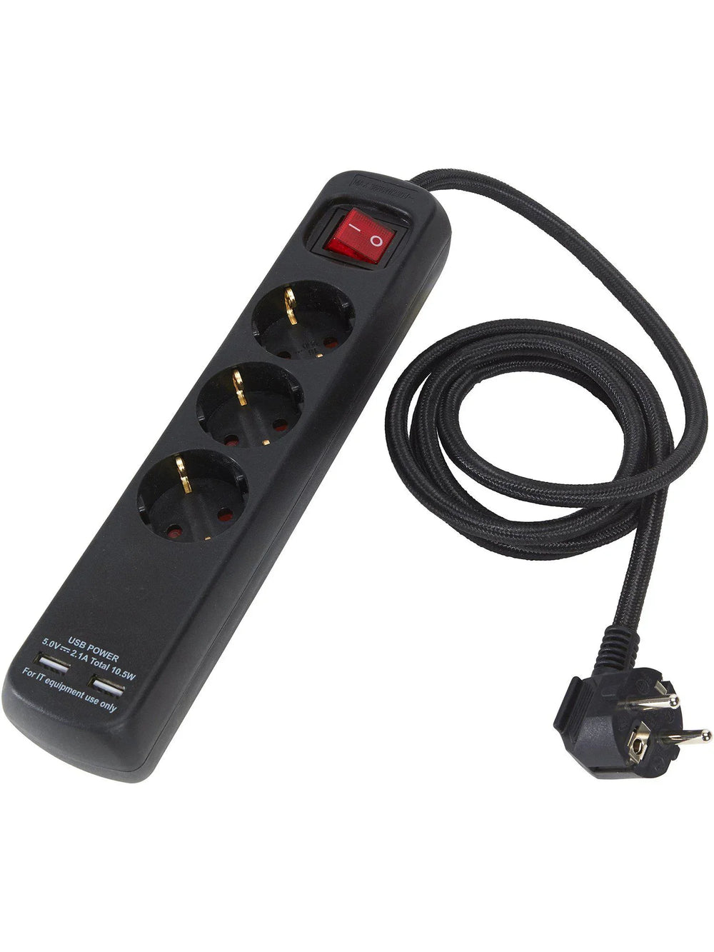 Grenuttag 3:a m USB - Black/Black 1.4m - PR Home - Ljusvaruhuset