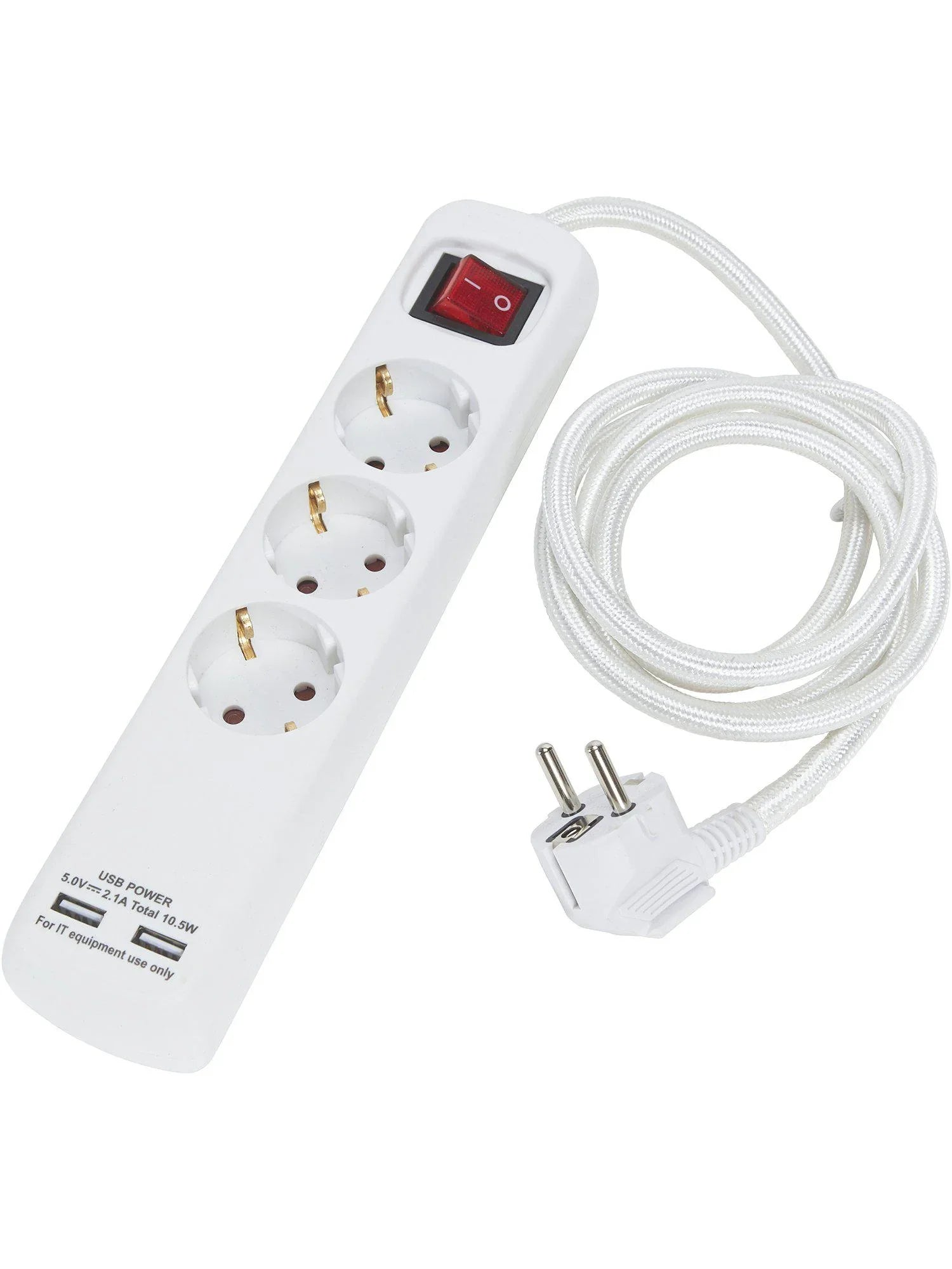 Grenuttag 3:a m USB - White/white 1.4m - PR Home - Ljusvaruhuset