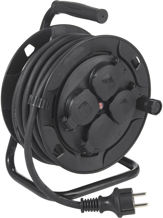 Kabelvinda 4st uttag - Utomhus Svart 10m - PR Home - Ljusvaruhuset
