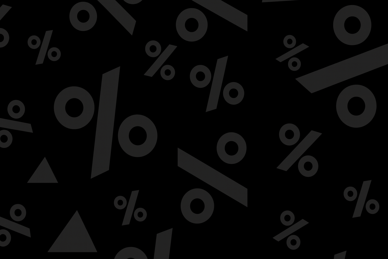 Mörk Black Friday-bakgrund med stora procenttecken i svart och grått.